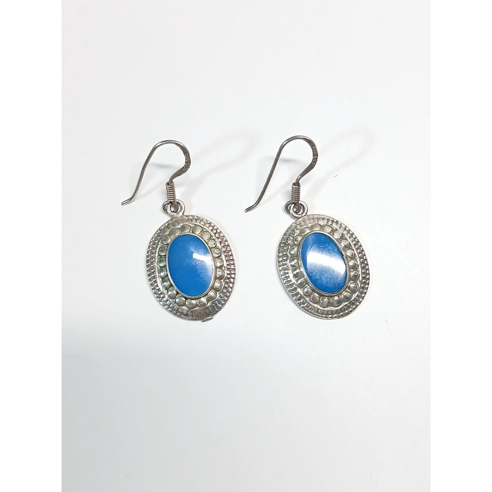 Sterling Silver Oval Blue Chalcedony Dangle Earrings